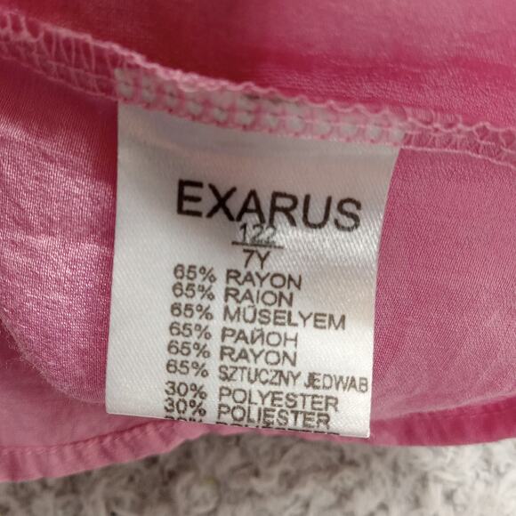Exarus Top Girls 7Y 3/4 Sleeve Button Front Pink Rayon Blend - Picture 5 of 6
